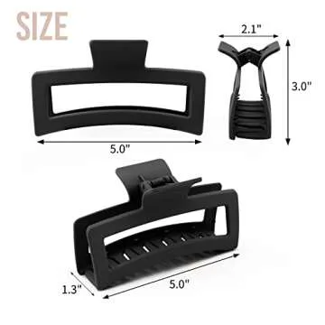 ZYTJ 5 Inche Black Extra Large Claw Clips for Thick Hair and Long Hair, 4 Pack Xl Jumbo Claw clips, Oversized Matte Non-slip Rectangle Hair Clips for Women, Big Strong Hold Jaw Clip