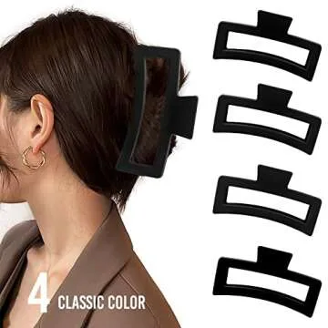 ZYTJ 5 Inche Black Extra Large Claw Clips for Thick Hair and Long Hair, 4 Pack Xl Jumbo Claw clips, Oversized Matte Non-slip Rectangle Hair Clips for Women, Big Strong Hold Jaw Clip