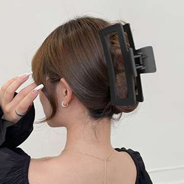 ZYTJ 5 Inche Black Extra Large Claw Clips for Thick Hair and Long Hair, 4 Pack Xl Jumbo Claw clips, Oversized Matte Non-slip Rectangle Hair Clips for Women, Big Strong Hold Jaw Clip