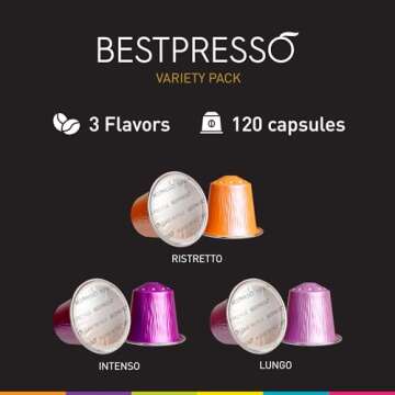 Bestpresso Coffee For Nespresso Original Machine 120 Aluminum Pods Certified Genuine Espresso Variety Pack Pods Compatible with Nespresso Original (Intense Variety Pack)