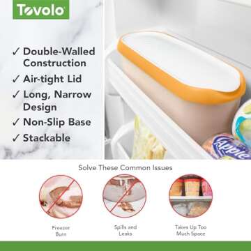 Tovolo Glide-A-Scoop Ice Cream Tub, 1.5 Quart, Insulated, Airtight Reusable Container With Non-Slip Base, Stackable on Freezer Shelves, BPA-Free, Orange Crush