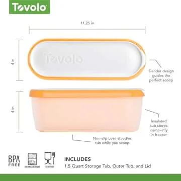 Tovolo Glide-A-Scoop Ice Cream Tub, 1.5 Quart, Insulated, Airtight Reusable Container With Non-Slip Base, Stackable on Freezer Shelves, BPA-Free, Orange Crush