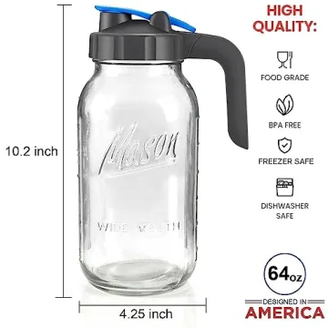 Versatile 64oz Mason Jar Pitcher for All Beverages