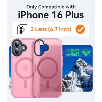 CANSHN Magnetic for iPhone 16 Plus Case [Compatible with MagSafe & MIL-Grade Drop Tested] Slim Translucent Matte Cover, Anti-Scratch Shockproof Phone Case for iPhone 16 Plus, Pink