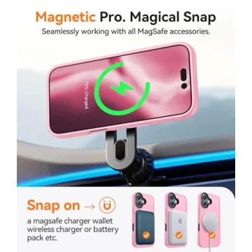 CANSHN Magnetic for iPhone 16 Plus Case [Compatible with MagSafe & MIL-Grade Drop Tested] Slim Translucent Matte Cover, Anti-Scratch Shockproof Phone Case for iPhone 16 Plus, Pink