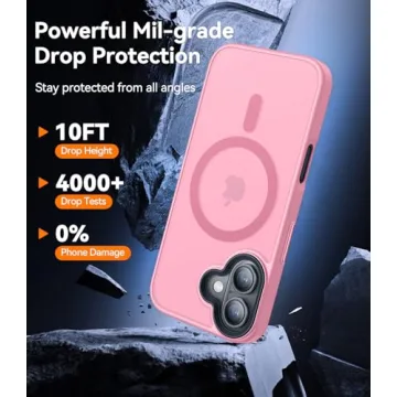 CANSHN Magnetic for iPhone 16 Plus Case [Compatible with MagSafe & MIL-Grade Drop Tested] Slim Translucent Matte Cover, Anti-Scratch Shockproof Phone Case for iPhone 16 Plus, Pink