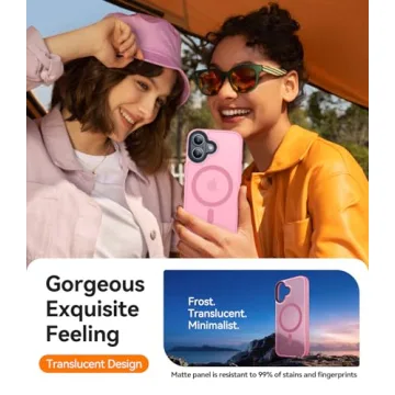 CANSHN Magnetic for iPhone 16 Plus Case [Compatible with MagSafe & MIL-Grade Drop Tested] Slim Translucent Matte Cover, Anti-Scratch Shockproof Phone Case for iPhone 16 Plus, Pink