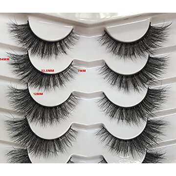 Pooplunch False Eyelashes Cat Eye Look Fluffy Wispy Faux Mink Lashes 7 Pairs 14MM Natural Extension Volume 8D Soft Curly Fake Eyelashes Strips Pack