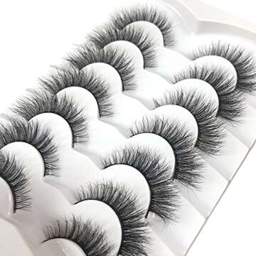 Pooplunch False Eyelashes Cat Eye Look Fluffy Wispy Faux Mink Lashes 7 Pairs 14MM Natural Extension Volume 8D Soft Curly Fake Eyelashes Strips Pack
