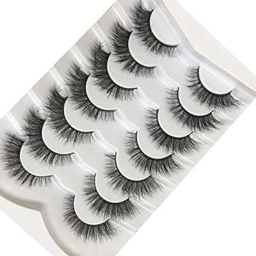 Pooplunch False Eyelashes Cat Eye Look Fluffy Wispy Faux Mink Lashes 7 Pairs 14MM Natural Extension Volume 8D Soft Curly Fake Eyelashes Strips Pack