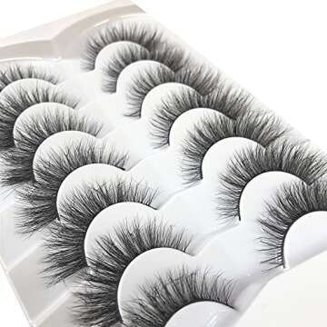 Pooplunch False Eyelashes Cat Eye Look Fluffy Wispy Faux Mink Lashes 7 Pairs 14MM Natural Extension Volume 8D Soft Curly Fake Eyelashes Strips Pack
