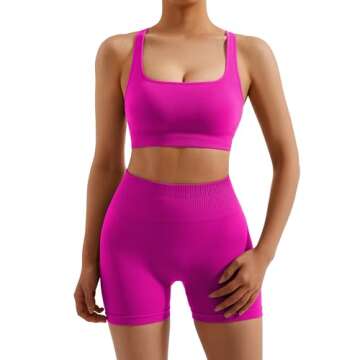 RXRXCOCO Seamless Workout Sets for Women 2 Piece Strappy Sports Bras Scrunch Butt Booty Shorts Match...