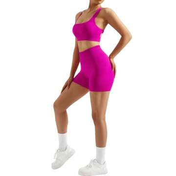 RXRXCOCO Seamless Workout Sets for Women 2 Piece Strappy Sports Bras Scrunch Butt Booty Shorts Matching Yoga Outfits Pink Medium