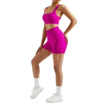 RXRXCOCO Seamless Workout Sets for Women 2 Piece Strappy Sports Bras Scrunch Butt Booty Shorts Matching Yoga Outfits Pink Medium