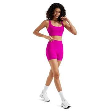 RXRXCOCO Seamless Workout Sets for Women 2 Piece Strappy Sports Bras Scrunch Butt Booty Shorts Matching Yoga Outfits Pink Medium
