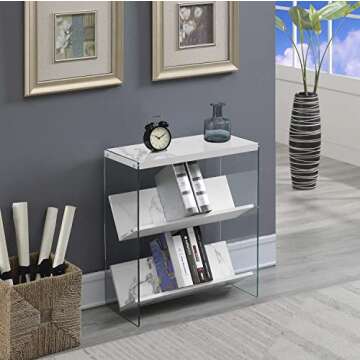 Convenience Concepts Soho Bookcase, White Faux Marble / Glass
