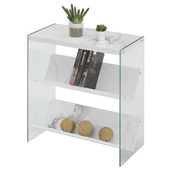 Convenience Concepts Soho Bookcase, White Faux Marble / Glass