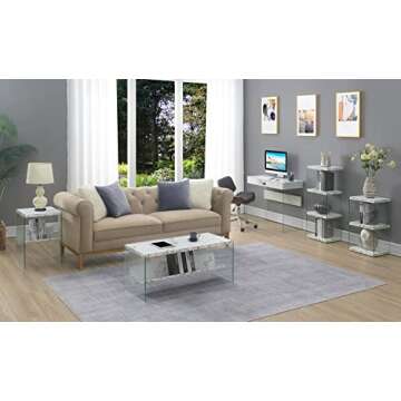 Convenience Concepts Soho Bookcase, White Faux Marble / Glass