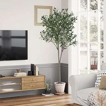 VIAGDO Artificial Olive Tree 5.25ft Tall Fake Potted Olive Silk Tree with Planter Large Faux Olive Branch and Fruits Artificial Tree for Modern Home Office Living Room Floor Decor Indoor, 1032 Leaves