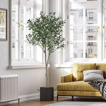 VIAGDO Artificial Olive Tree 5.25ft Tall Fake Potted Olive Silk Tree with Planter Large Faux Olive Branch and Fruits Artificial Tree for Modern Home Office Living Room Floor Decor Indoor, 1032 Leaves