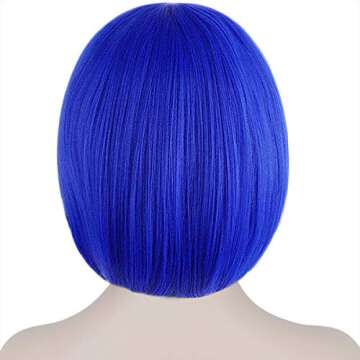 Mersi Blue Bob Wigs for Women Short Hair Wig with Bangs Straight Synthetic Wigs Fashion Cute Wigs for Cosplay Party Halloween S054