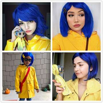 Mersi Blue Bob Wigs for Women Short Hair Wig with Bangs Straight Synthetic Wigs Fashion Cute Wigs for Cosplay Party Halloween S054