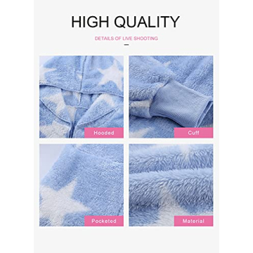 Dokotoo Womens Casual Ladies Female Fuzzy Fashion 2023 Winter Fall Oversized Open Front Long Sleeve Fluffy Hoodies Fleece Cardigans Sweaters Jacket Coats Outerwear Scatter Star Blue Medium