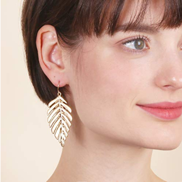 Boho Artistic Vintage Leaf Metal Dangle Drop Statement Earrings for Women