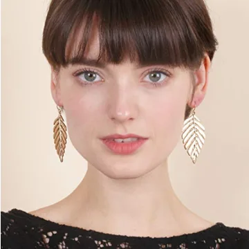 Boho Artistic Vintage Leaf Metal Dangle Drop Statement Earrings for Women