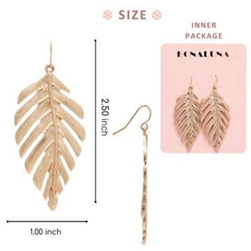 Boho Artistic Vintage Leaf Metal Dangle Drop Statement Earrings for Women