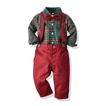 Moyikiss Studio Toddler Dress Suit Baby Boys Gentleman Clothes Sets Bow Ties Shirts + Suspenders Pan...