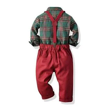 Moyikiss Studio Toddler Dress Suit Baby Boys Gentleman Clothes Sets Bow Ties Shirts + Suspenders Pants Outfits (Green, 120/5T)