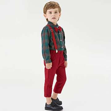 Moyikiss Studio Toddler Dress Suit Baby Boys Gentleman Clothes Sets Bow Ties Shirts + Suspenders Pants Outfits (Green, 120/5T)