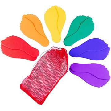 K-Roo Sports Set of Six Colorful Foot-Shaped Floor Markers - No-Slip Rubber Pairs of Footprints in M...