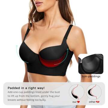 FallSweet Push Up Bras for Women Corset Top Bustier Padded Underwire Bra Add One Cup (Black,38D)