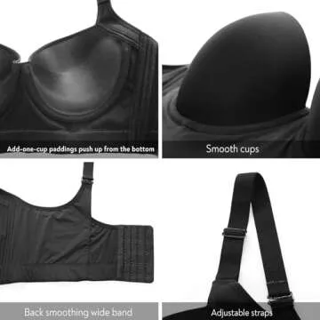 FallSweet Push Up Bras for Women Corset Top Bustier Padded Underwire Bra Add One Cup (Black,38D)