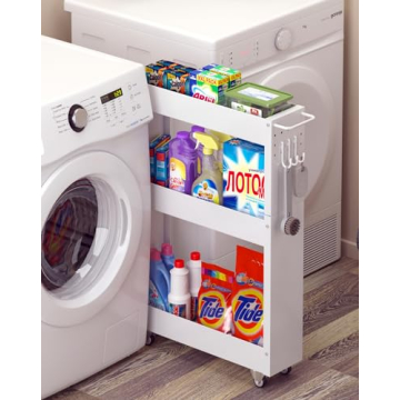 OKZEST Rolling Slim Storage Cart, 3-Tier Narrow Utility Kitchen Cart on Wheels, Metal Narrow Storage...