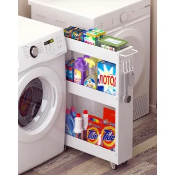 OKZEST Rolling Slim Storage Cart, 3-Tier Narrow Utility Kitchen Cart on Wheels, Metal Narrow Storage...