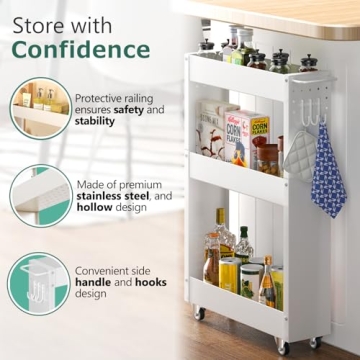 OKZEST Slim Rolling Storage Cart for Tight Spaces