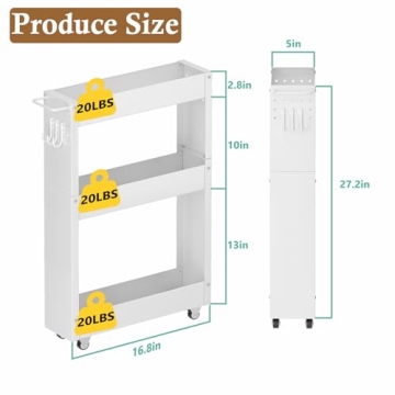 OKZEST Slim Rolling Storage Cart for Tight Spaces