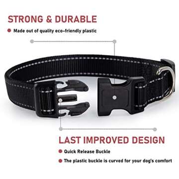 Reflective Dog Collar with Buckle Adjustable Safety Nylon Collars for Small Medium Large Dogs, Black...