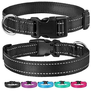 Reflective Dog Collar with Buckle Adjustable Safety Nylon Collars for Small Medium Large Dogs, Black M