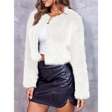 Danedvi Women's Fashion Cropped Faux Fur Jacket Long Sleeve Open Front Cardigan Casual Fluffy Parka ...