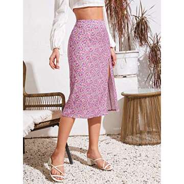 Floerns Women's Boho Floral High Waist Split A Line Midi Skirt Purple Ditsy Floral S