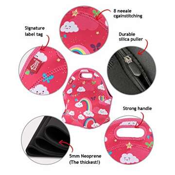 yookee home Lunch Box for Girls, Neoprene Lunch Bags for Kids for School Outdoor Travel, Thick and R...