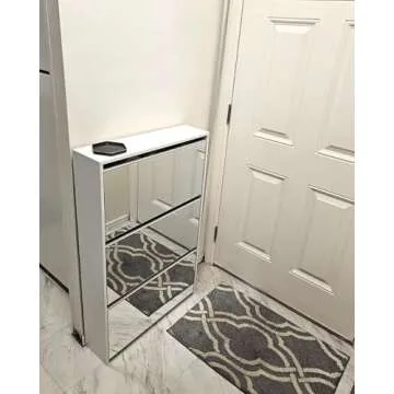 HOPUBUY Shoe Cabinet for Entryway, White Narrow Shoe Storage Cabinet Flip Down Shoe Rack Wood 3 Tier...