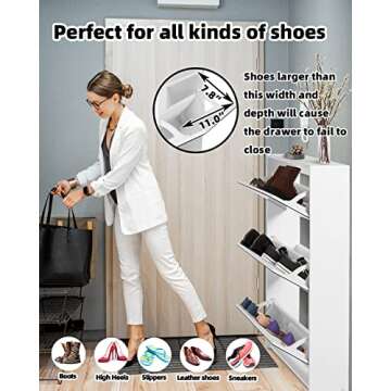 HOPUBUY Shoe Cabinet for Entryway, White Narrow Shoe Storage Cabinet Flip Down Shoe Rack Wood 3 Tier Shoe Organizer for Home and Apartment, Mirror