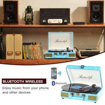 Record Player 3 Speed Bluetooth Portable Suitcase Vinyl Player with Built-in Speakers Turntable Enha...