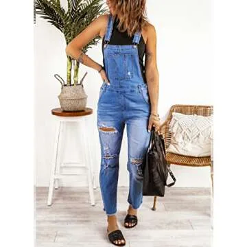 Luvamia Women's Casual Distressed Denim Jumpsuits