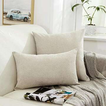 MERNETTE Pack of 2, Thick Chenille Decorative Square Throw Pillow Cover Cushion Covers Pillowcase, Home Decor Decorations for Sofa Couch Bed Chair 26x26 Inch/65x65 cm (Cream)